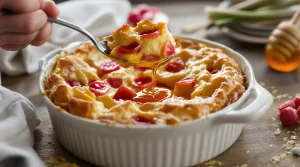 Clafoutis à la rhubarbe : je remplace le sucre par un seul ingrédient, il est encore plus fondant